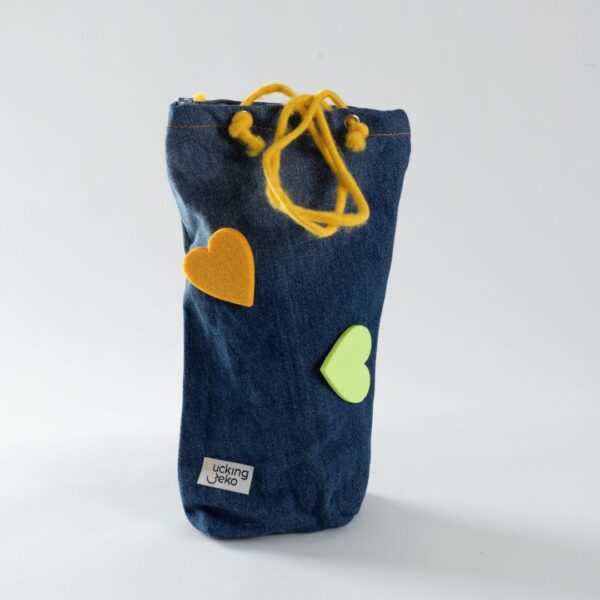 Geschenktasche mit Herzle in gelb und grün - Grösse L (15x30cm)