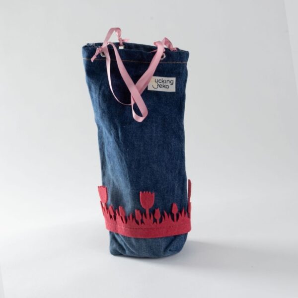 Geschenktasche mit roten Blumen - Grösse L (15x30cm)