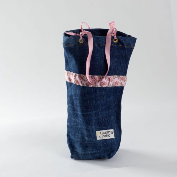 Geschenktasche mit rosa Stoffband - Grösse M (15x25cm)
