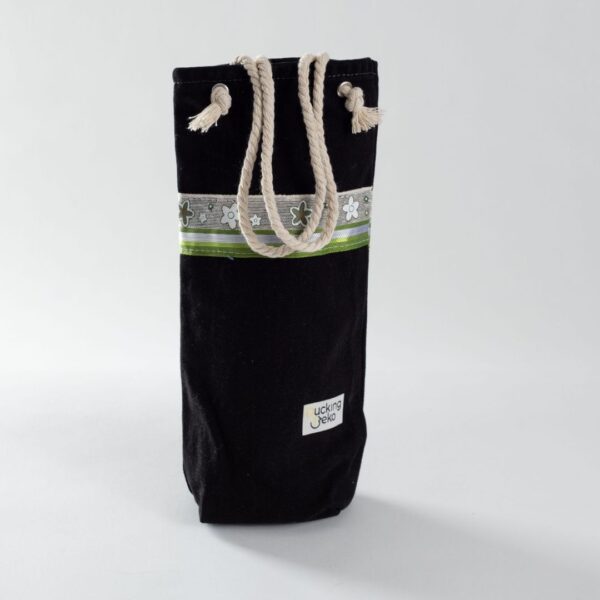 Geschenktasche schwarz mit Blumenband - Grösse M (15x25cm)