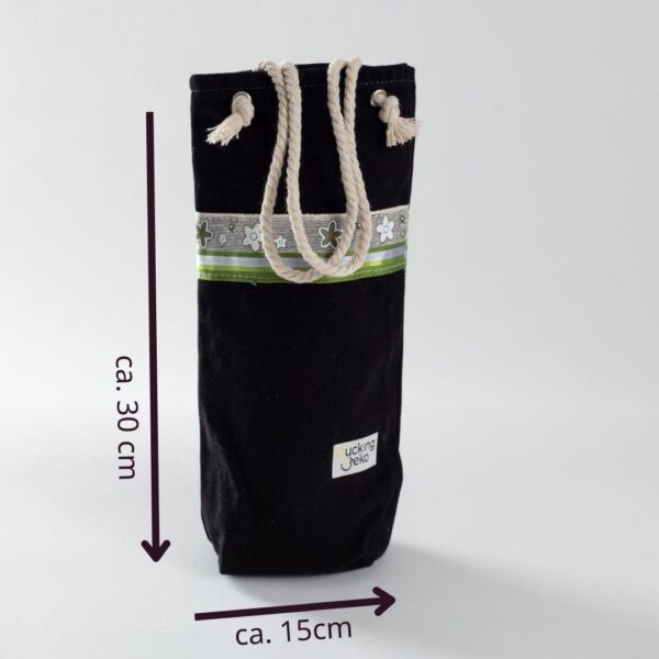 Geschenktasche schwarz mit Blumenband - Grösse M (15x25cm) – Bild 2